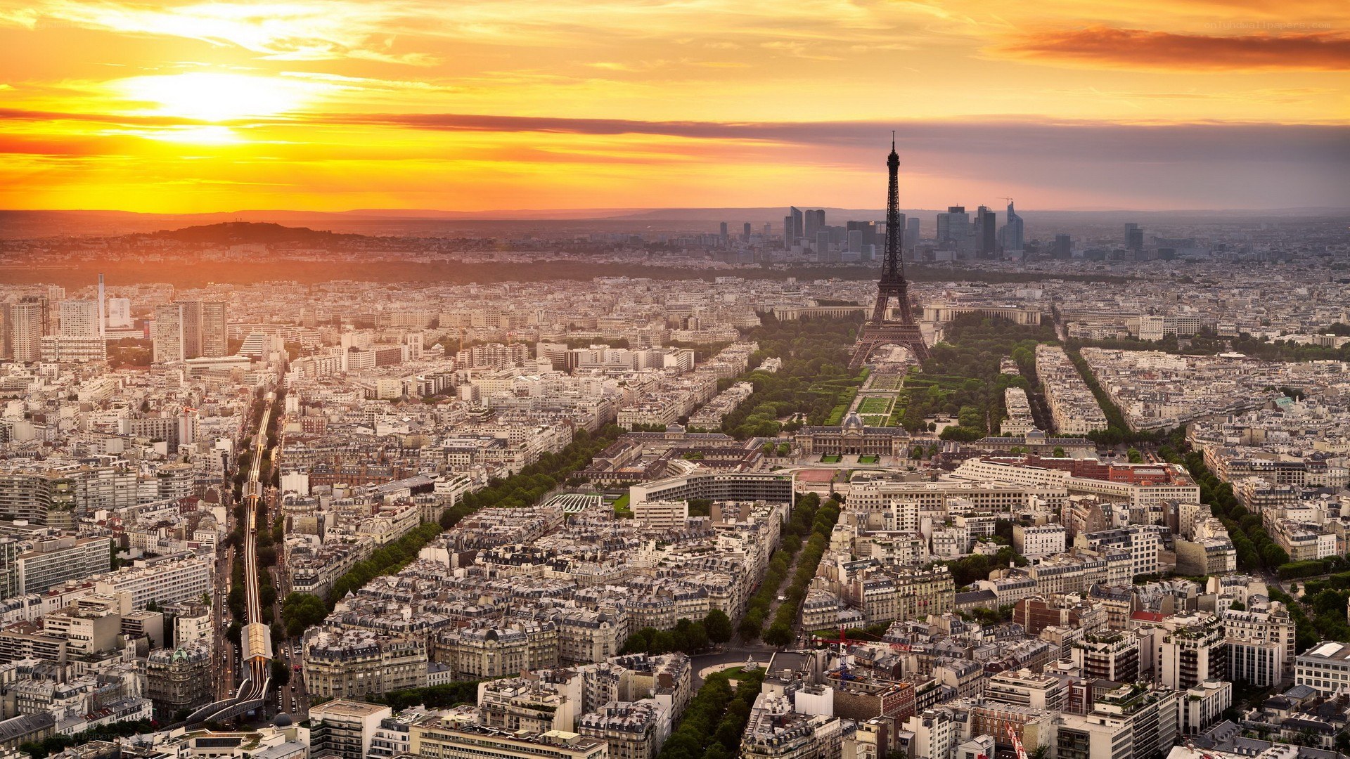 Paris skyline at sunset