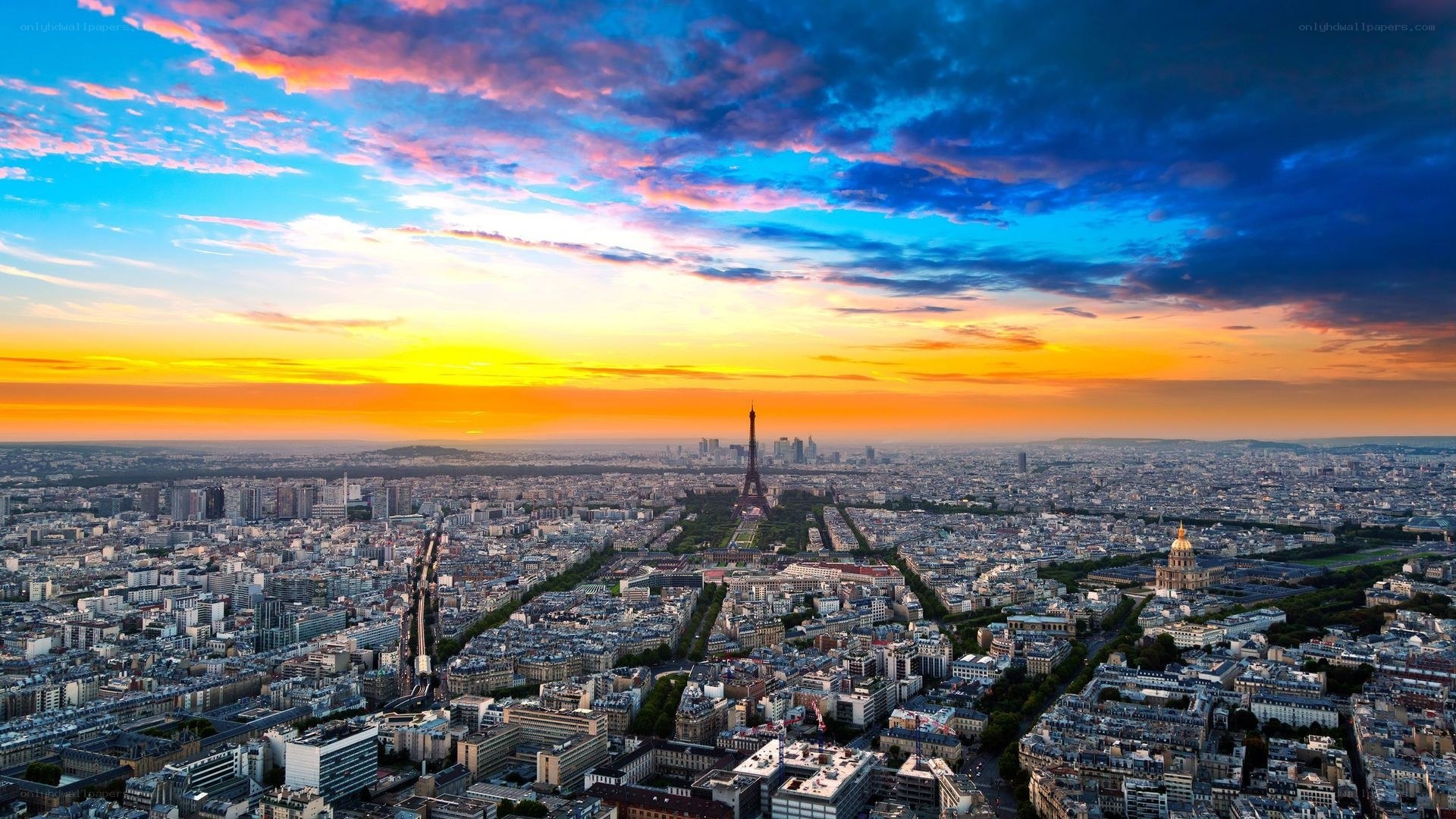 Paris skyline at sunset