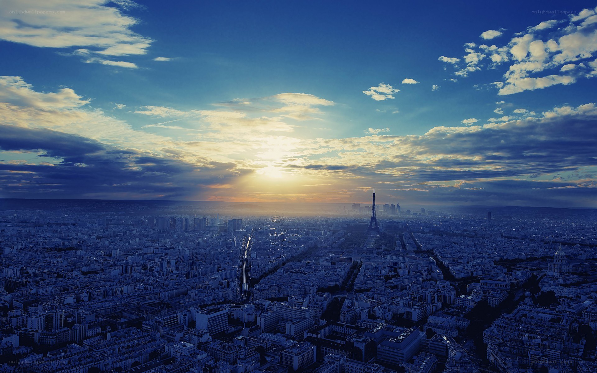 Paris skyline at sunset