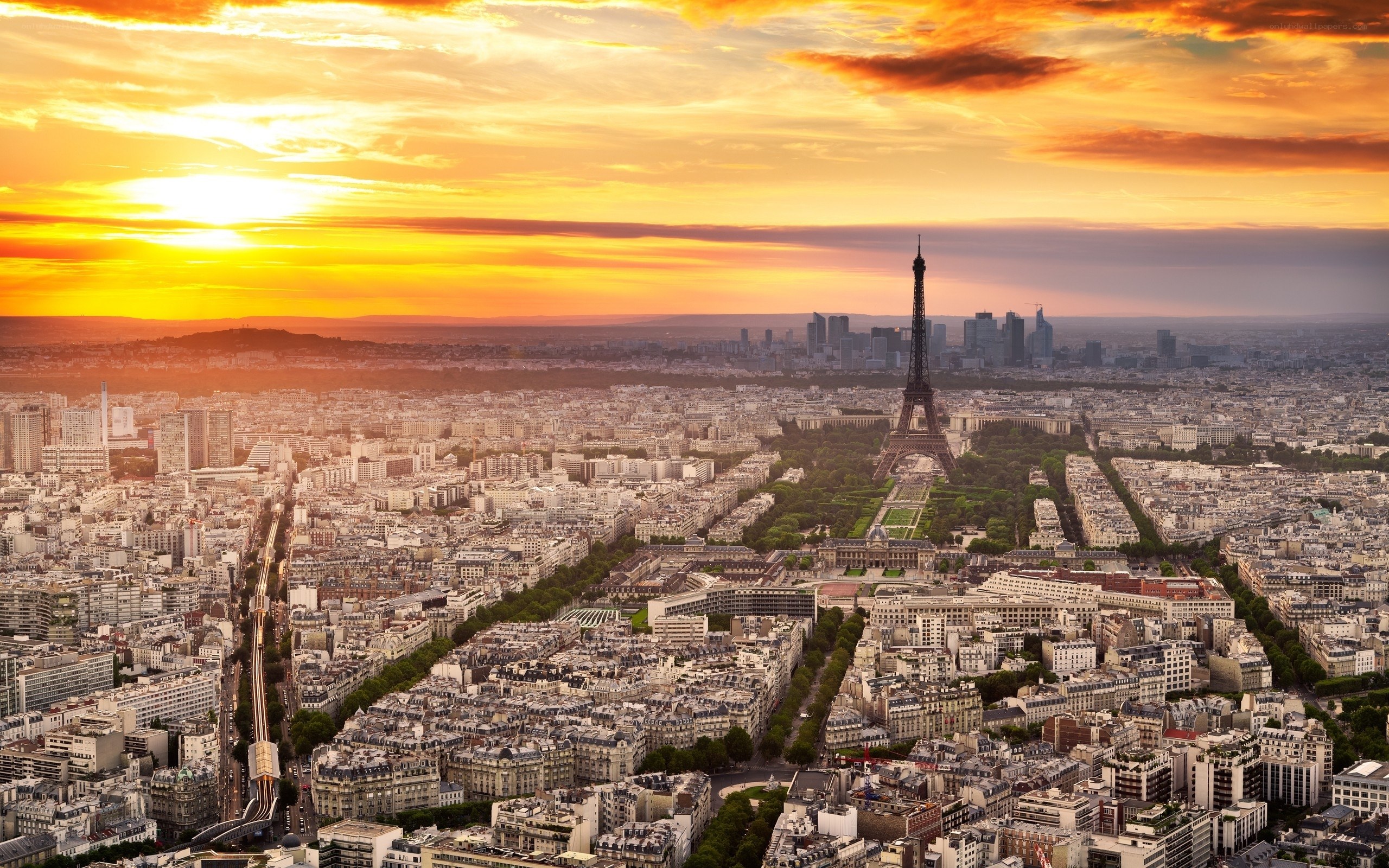 Paris skyline at sunset