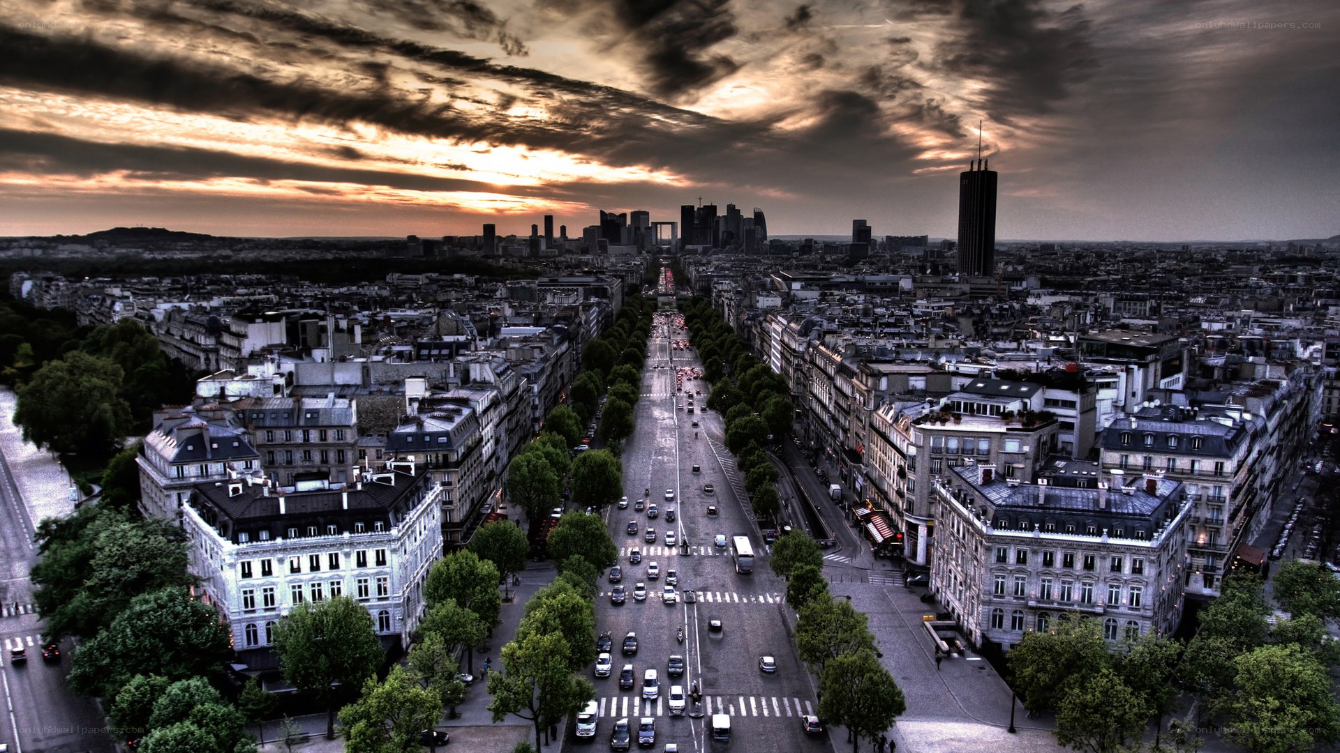 Paris skyline at sunset