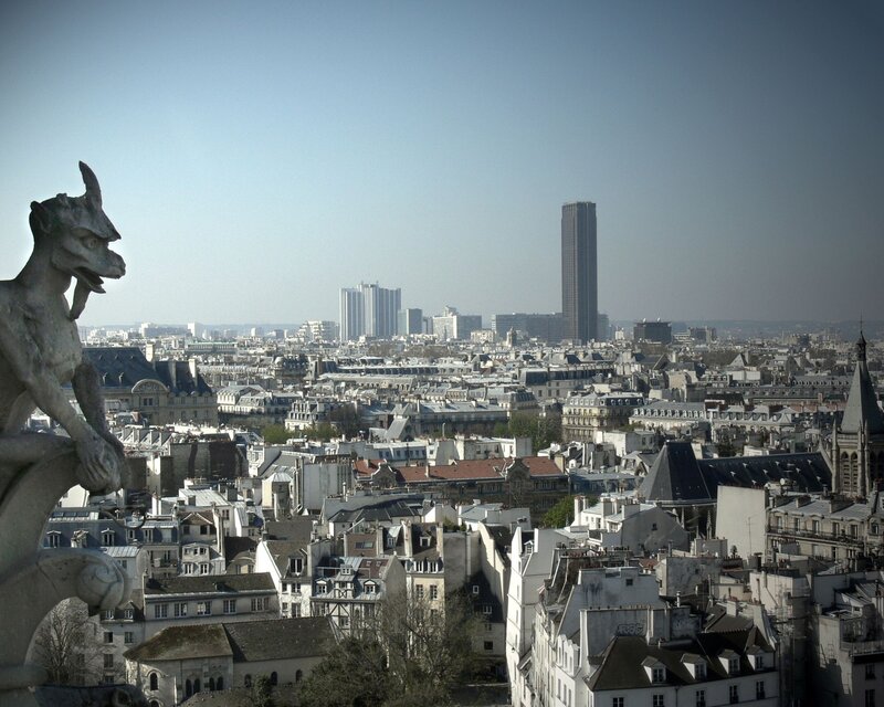 Paris skyline with gargoyle