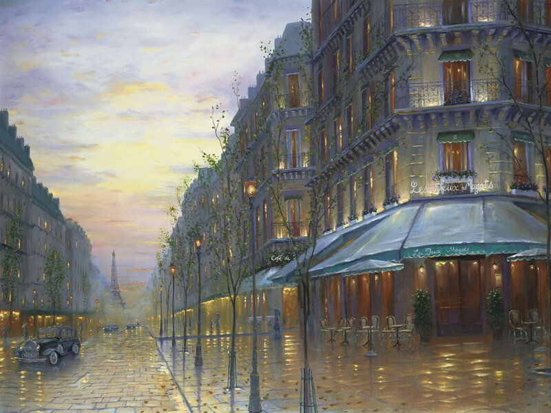Paris street at dusk