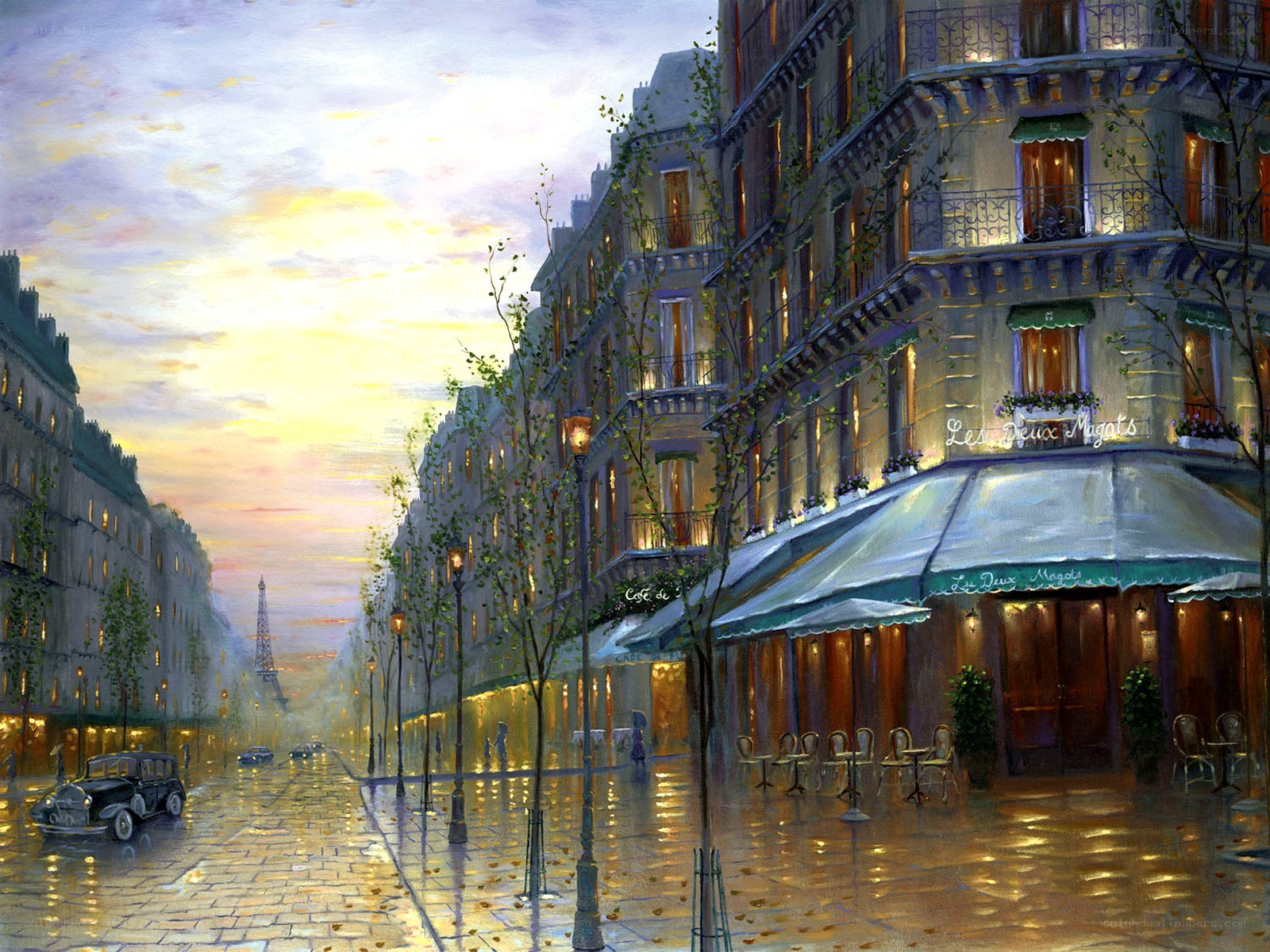 Paris street at dusk