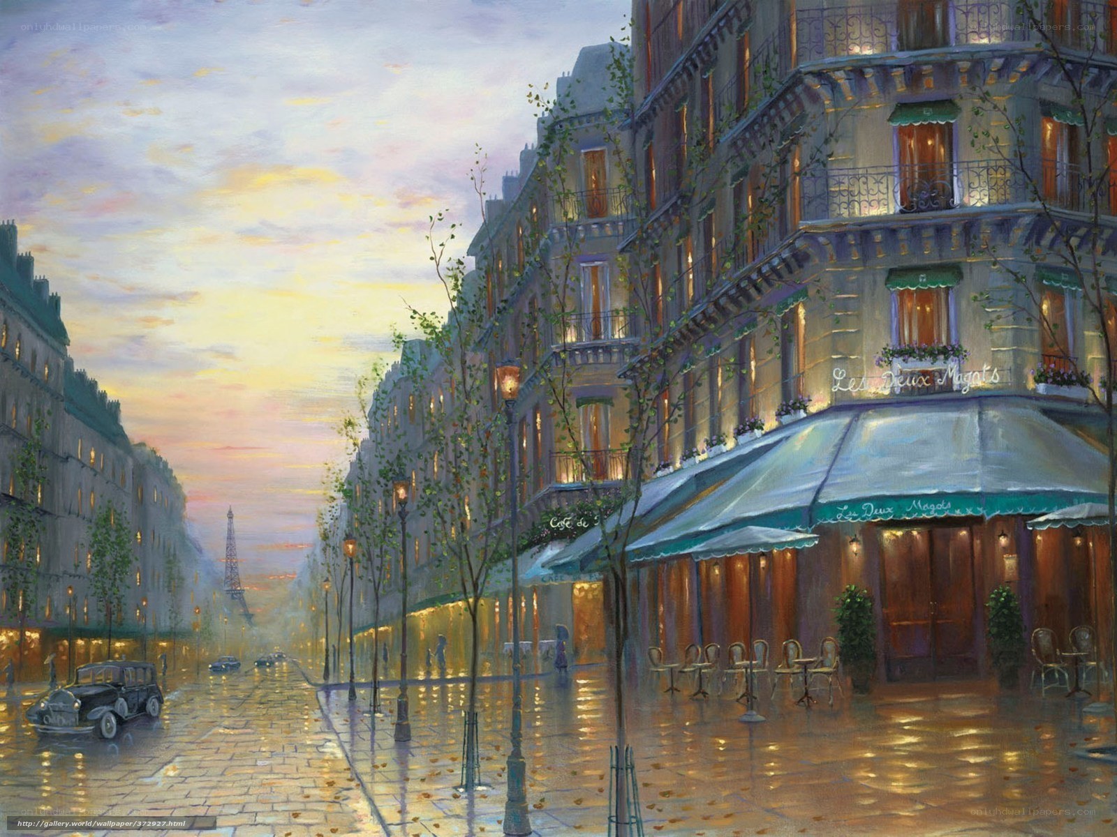 Paris street at dusk