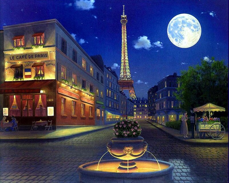 Paris Street at Night — Blue