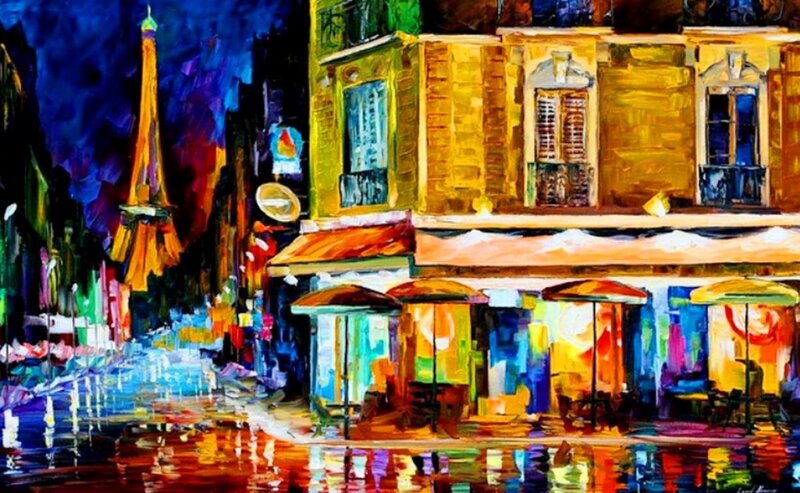 Paris Street at Night — Blue, Vibrant