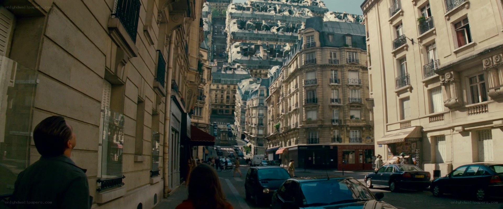 Paris street with collapsing buildings
