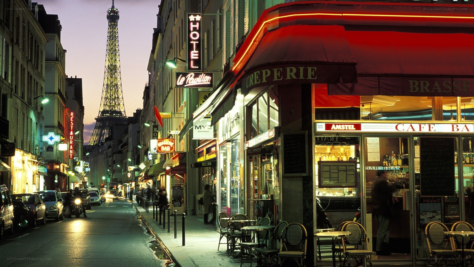 Paris street with Eiffel Tower