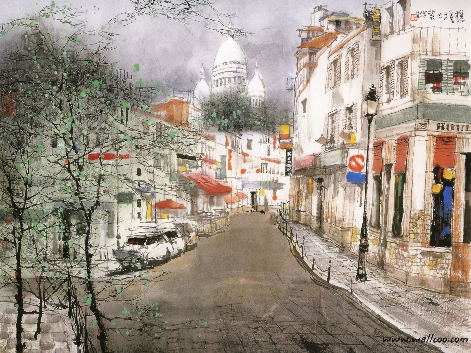 Paris street with Sacre-Coeur