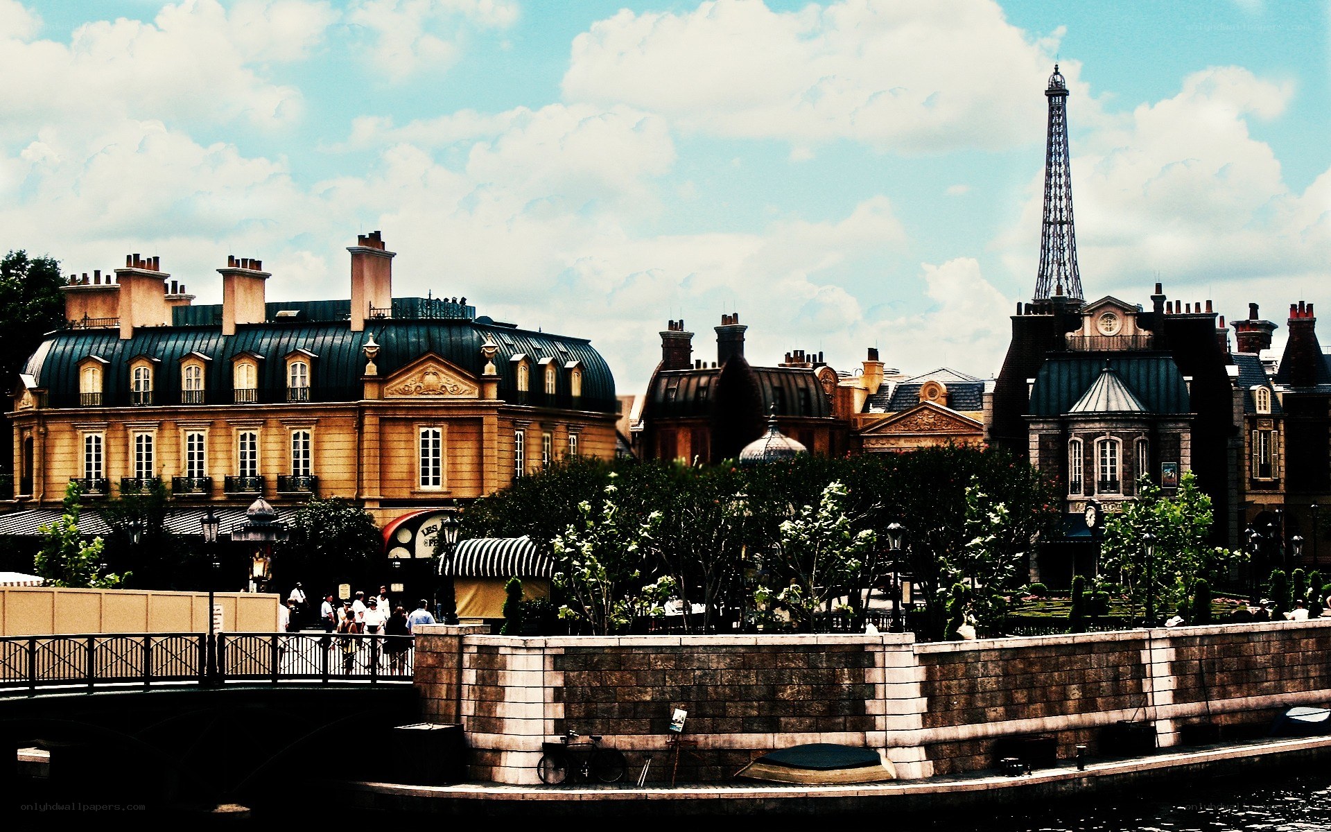 Paris-themed area with Eiffel Tower replica