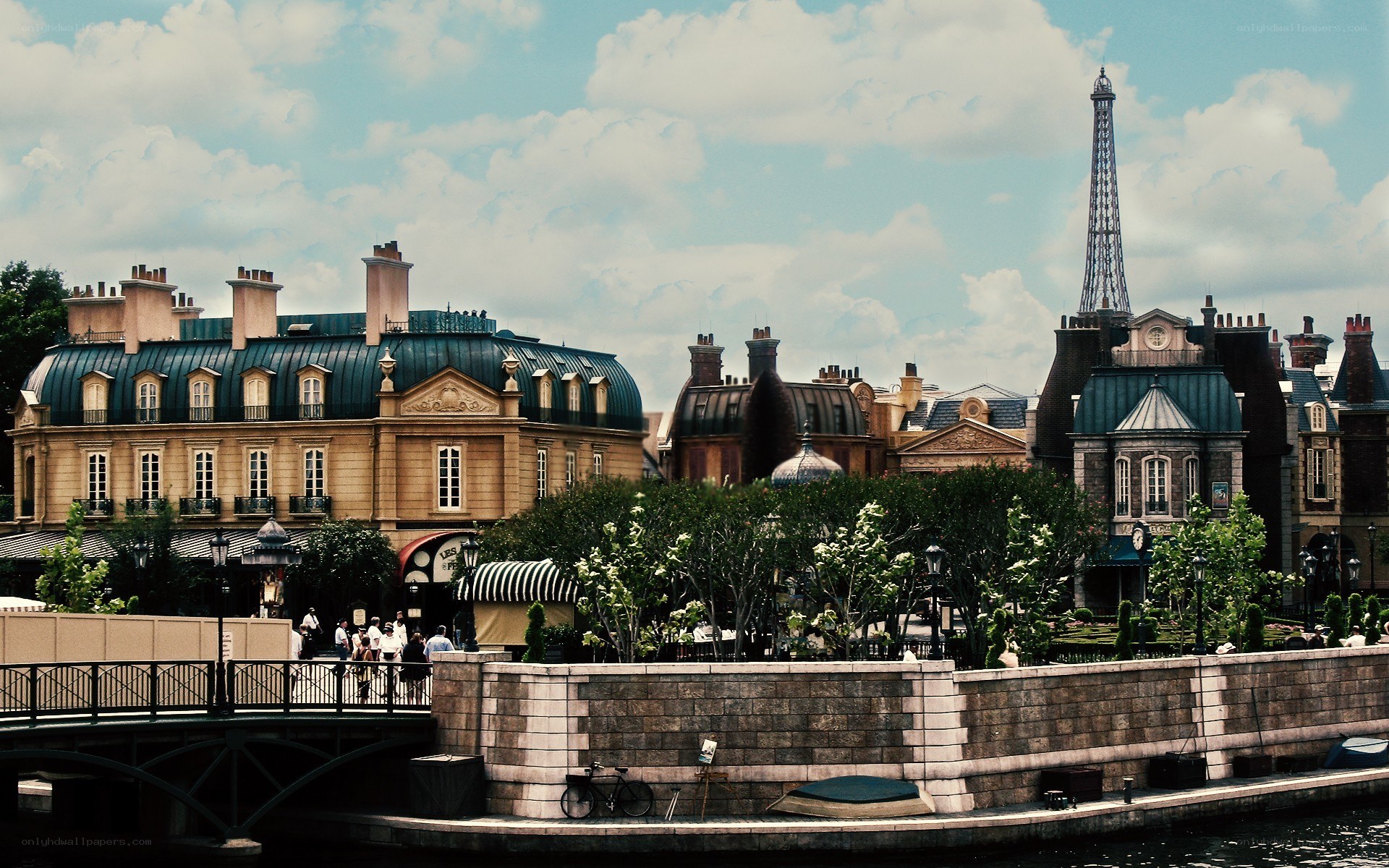 Paris-themed park scene
