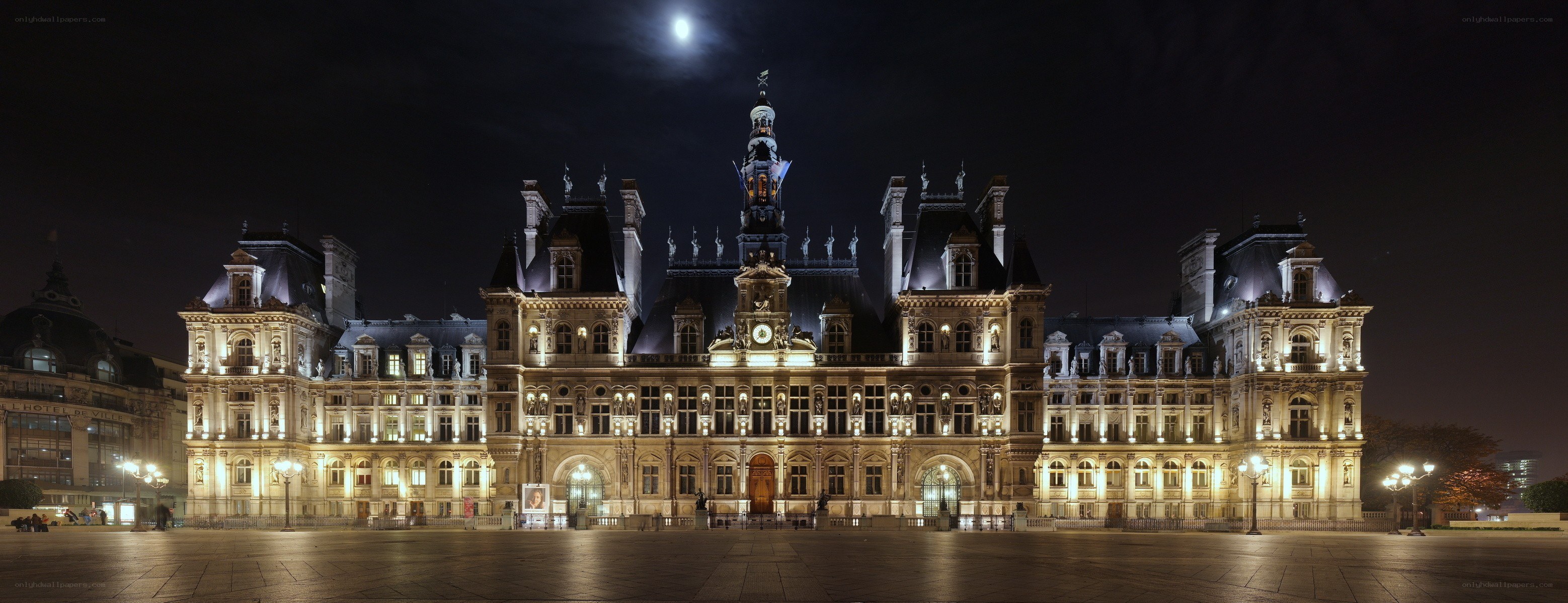 Paris town hall at night