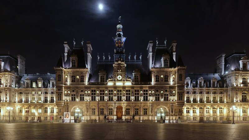 Paris town hall at night