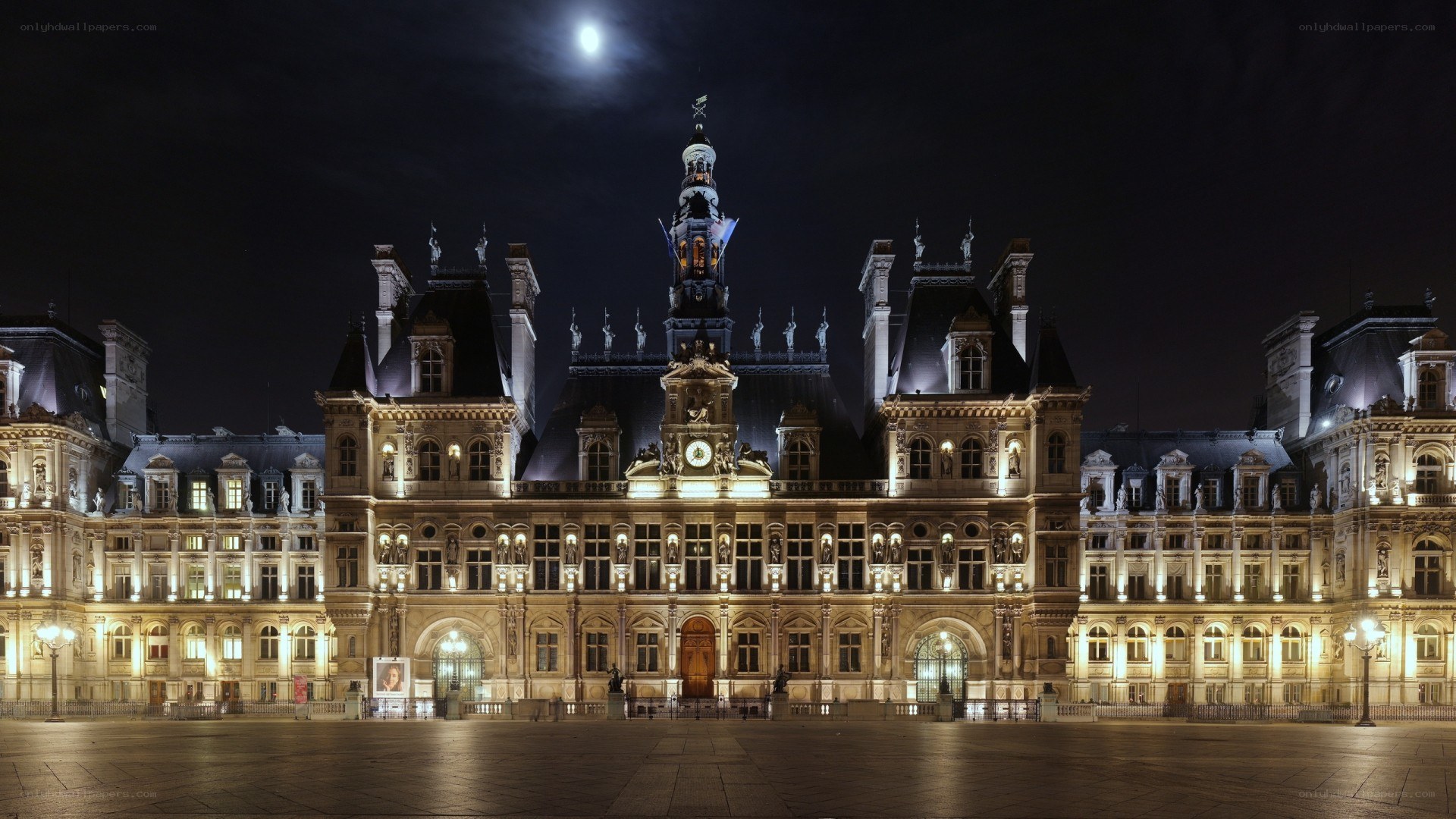 Paris town hall at night