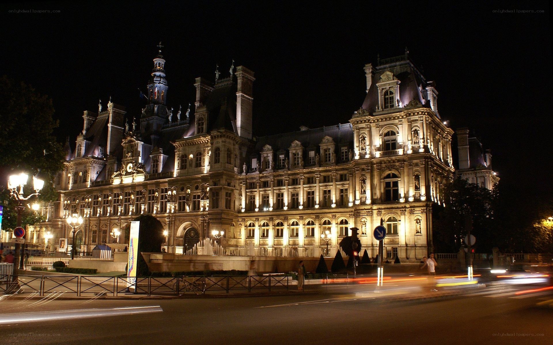Paris town hall at night