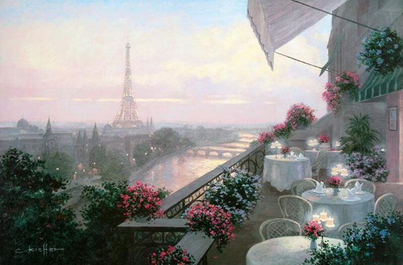 Parisian Cafe Terrace — Pink, Serene