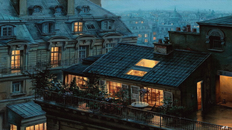 Parisian Rooftops at Dusk — Blue