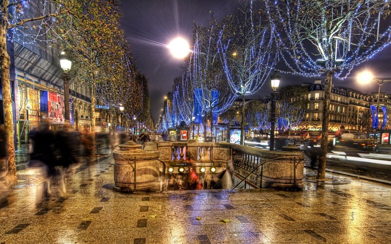 Parisian Street at Night — Blue