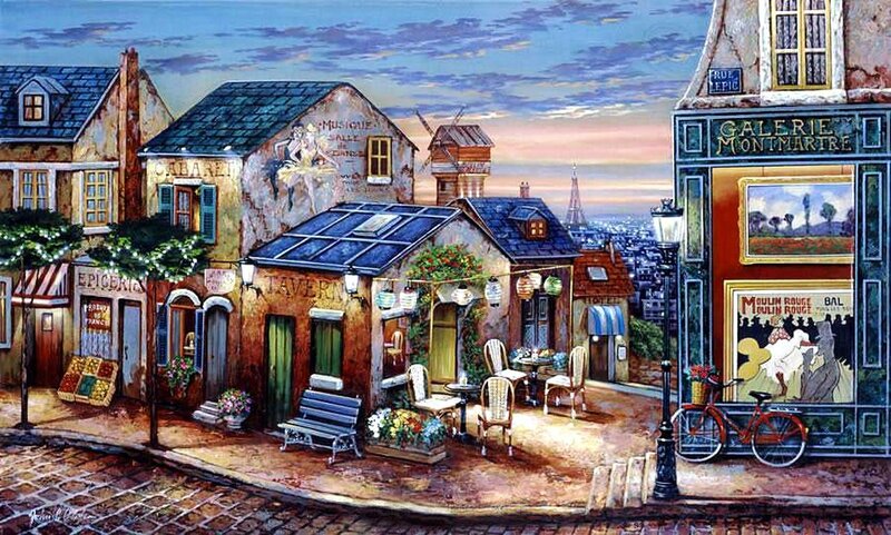Parisian Street Scene — Blue, Peaceful, Sunset