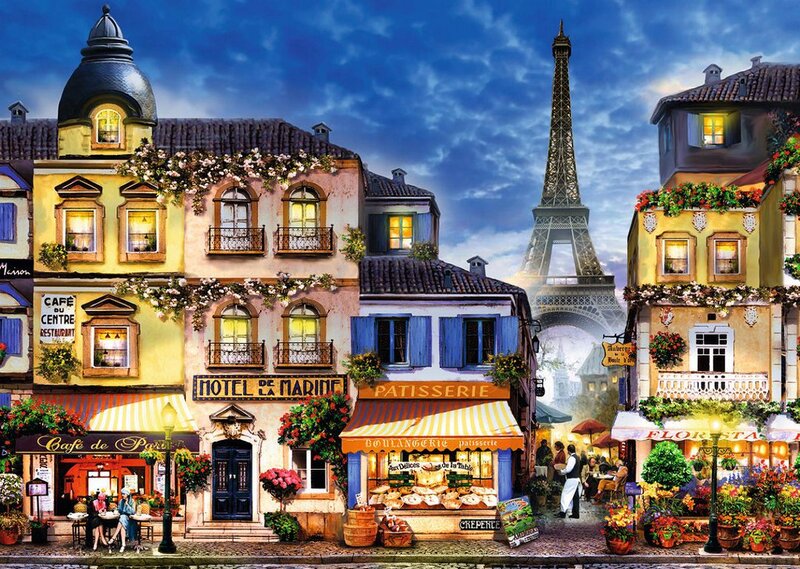 Parisian Street Scene — Blue, Vibrant, Night
