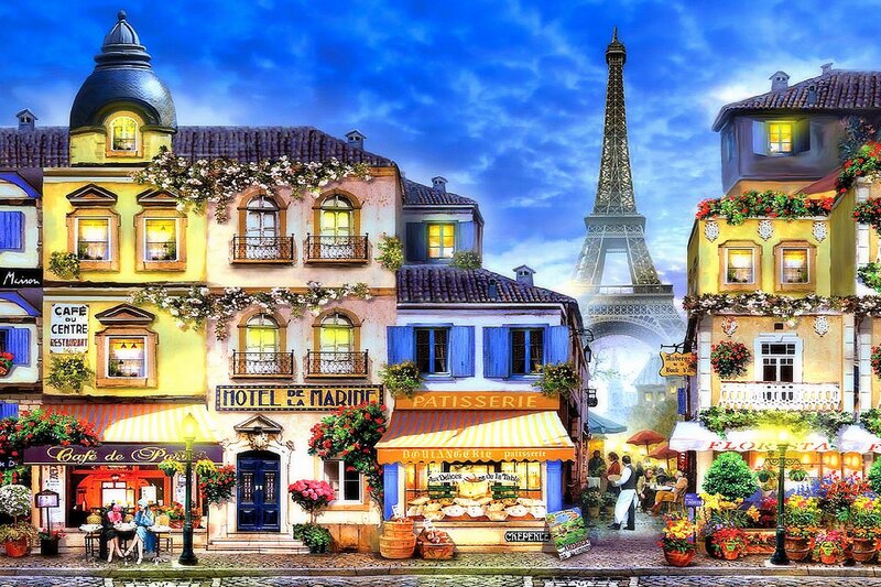 Parisian Street Scene — Blue, Vibrant
