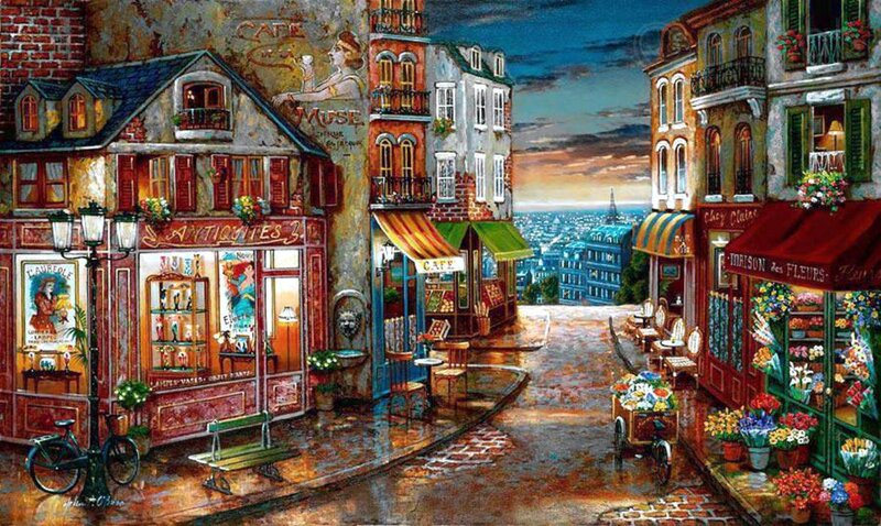 Parisian Street Scene — Red, Dramatic, Sunset
