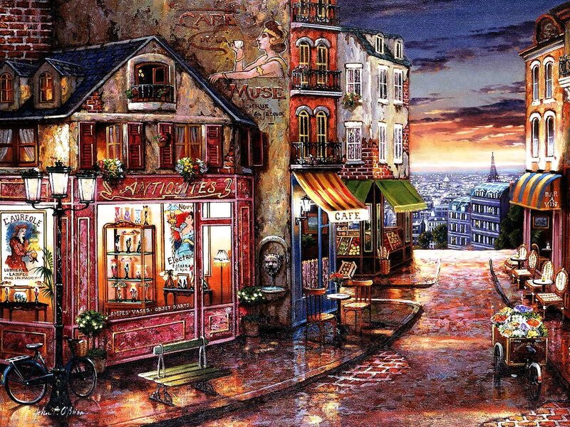 Parisian Street Scene — Red, Dramatic