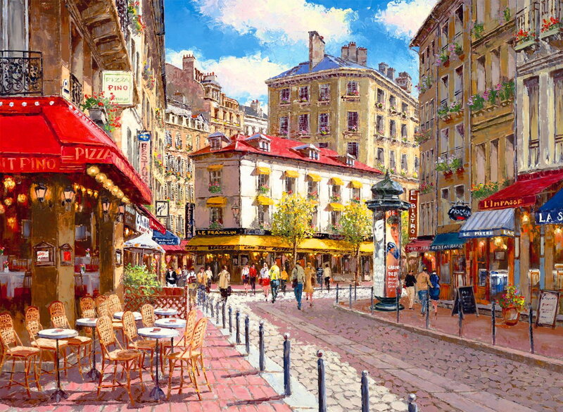Parisian Street Scene — Red, Lively