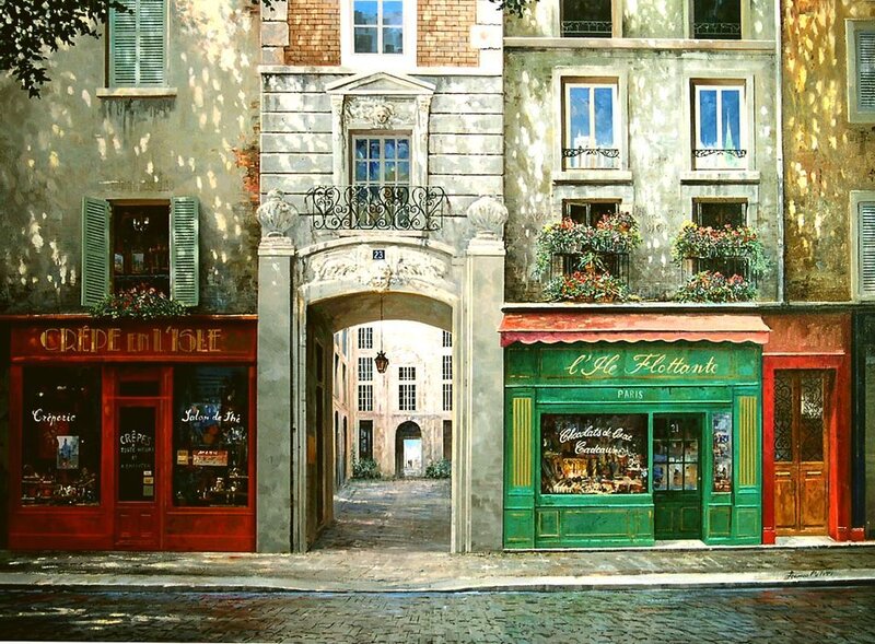 Parisian street scene with shops