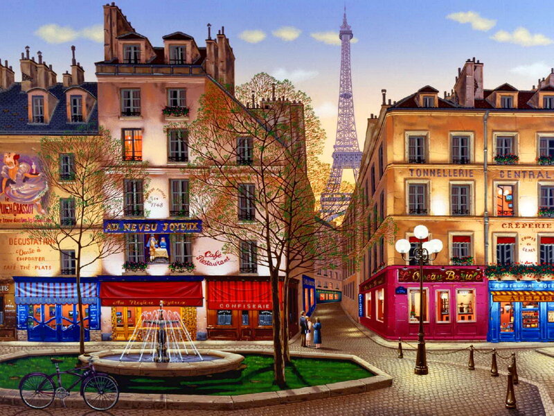 Parisian Street Scene — Yellow, Peaceful