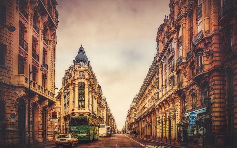 Parisian street with ornate buildings