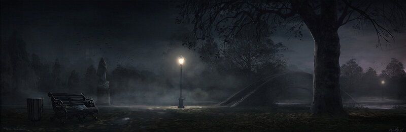 Park Bench at Night — Black