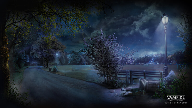 Park Bench at Night — Blue