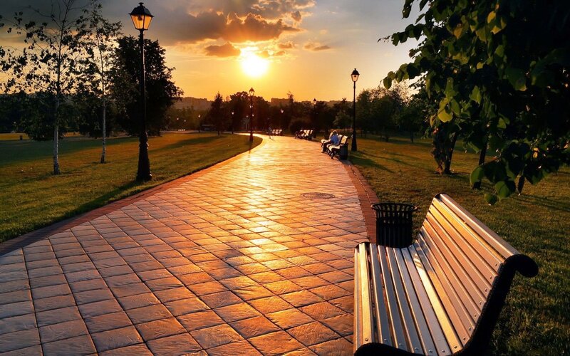 Park Bench at Sunset — Orange
