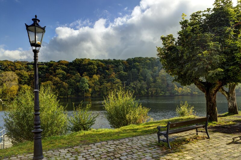 Park bench by a lake