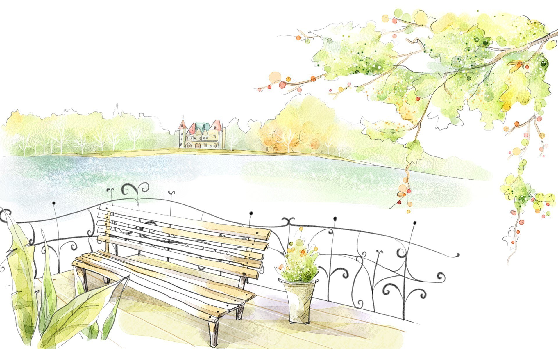 Park bench by the lake