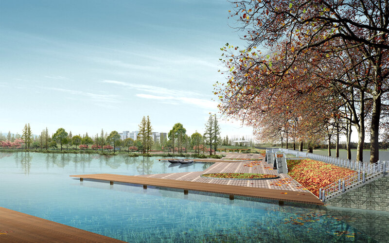 Park by the lake in autumn