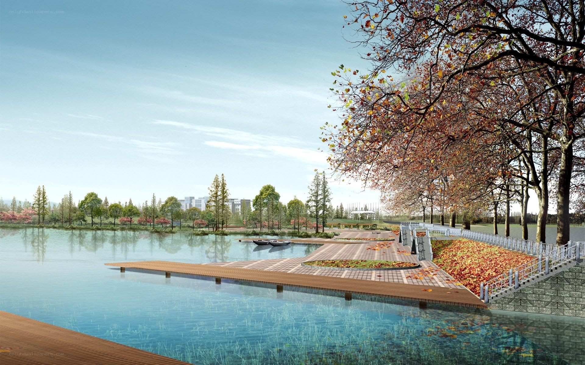 Park by the lake in autumn