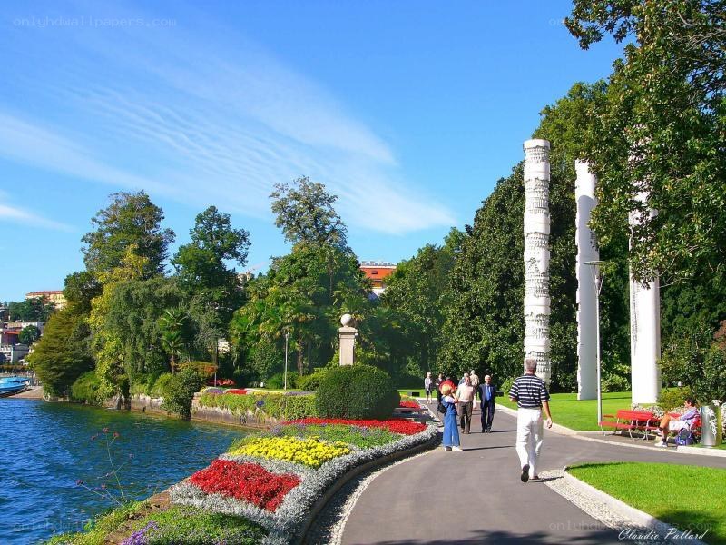 Park by the lake with columns