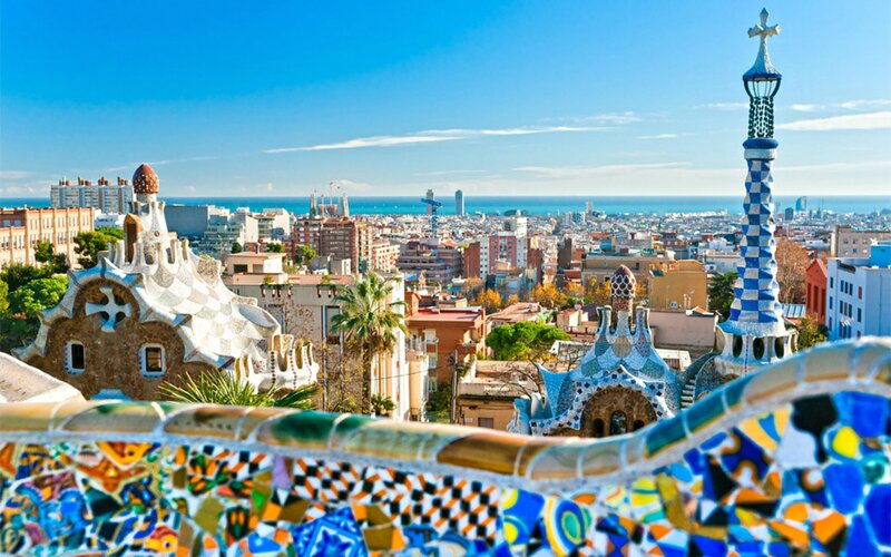 Park Güell Buildings — Blue, Serene