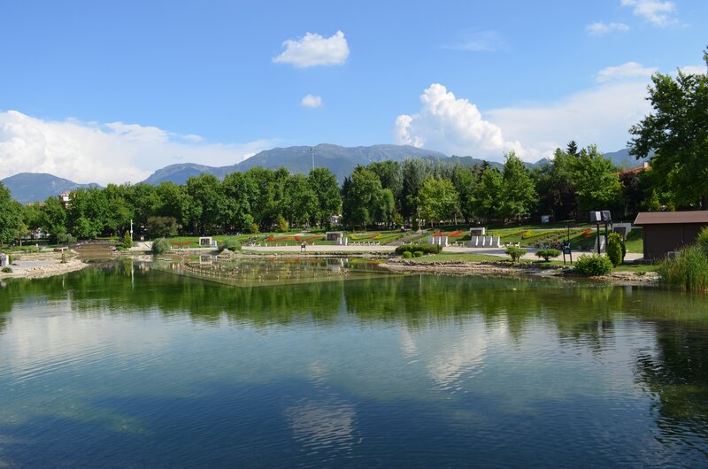 Park Lake with Mountains