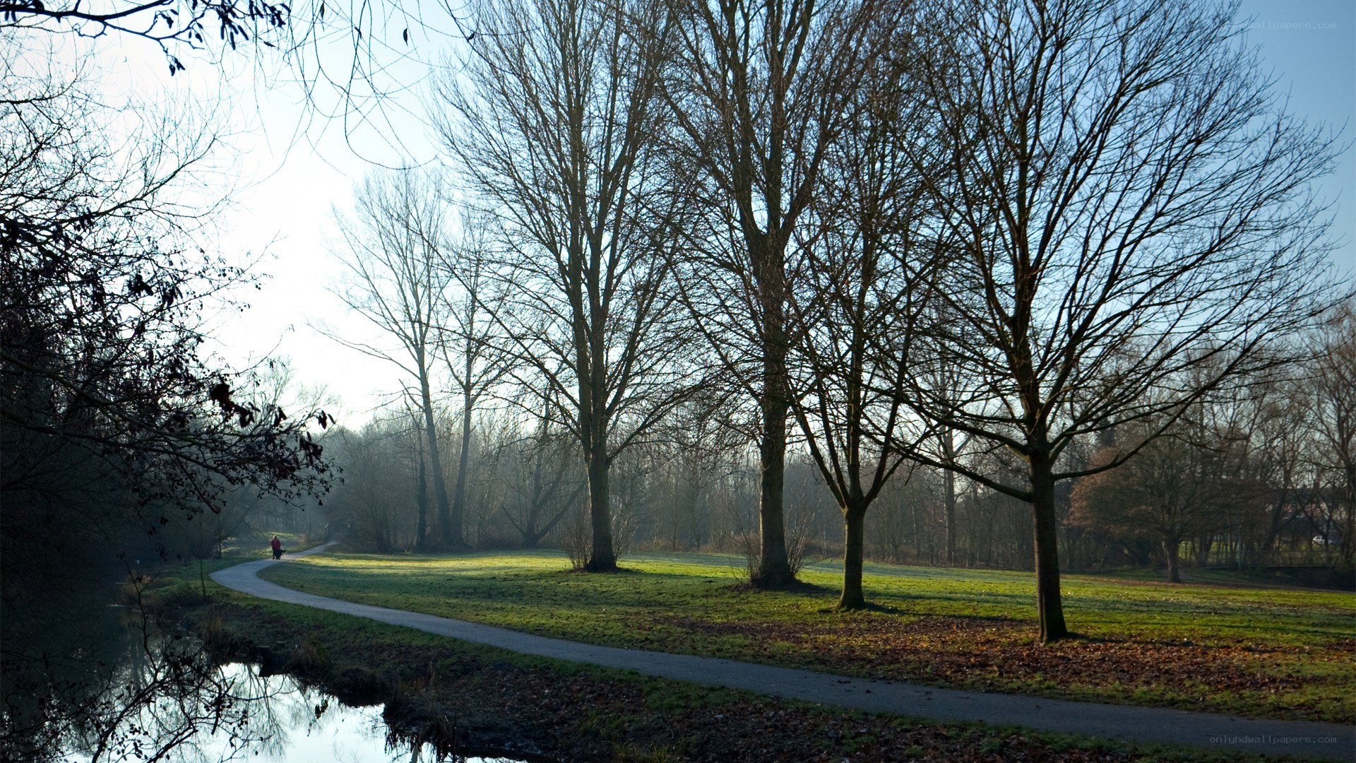 Park path at sunrise