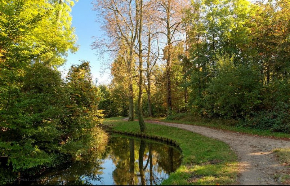 Park path beside a canal