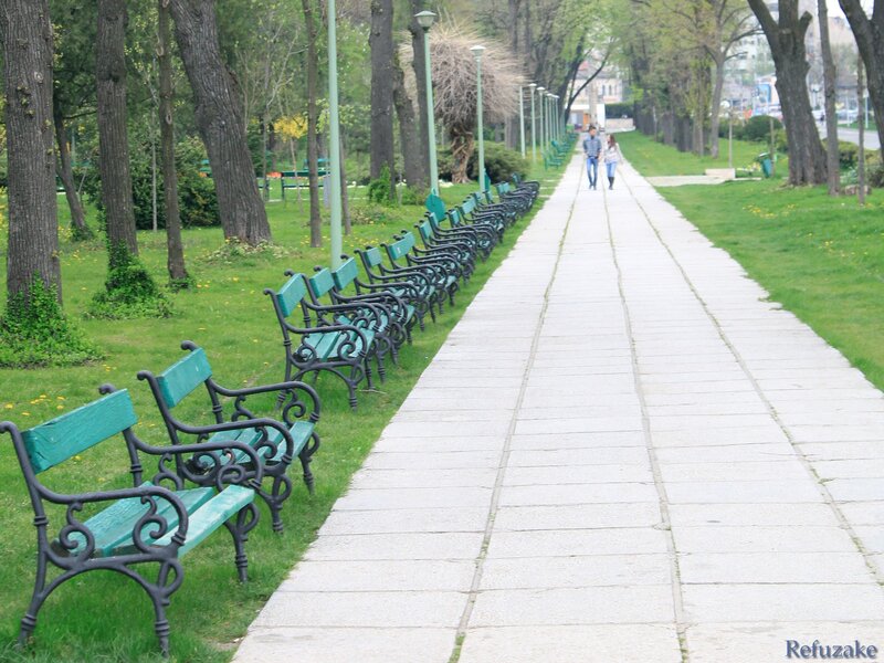 Park path with benches