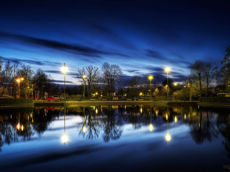 Park Pond at Dusk — Blue