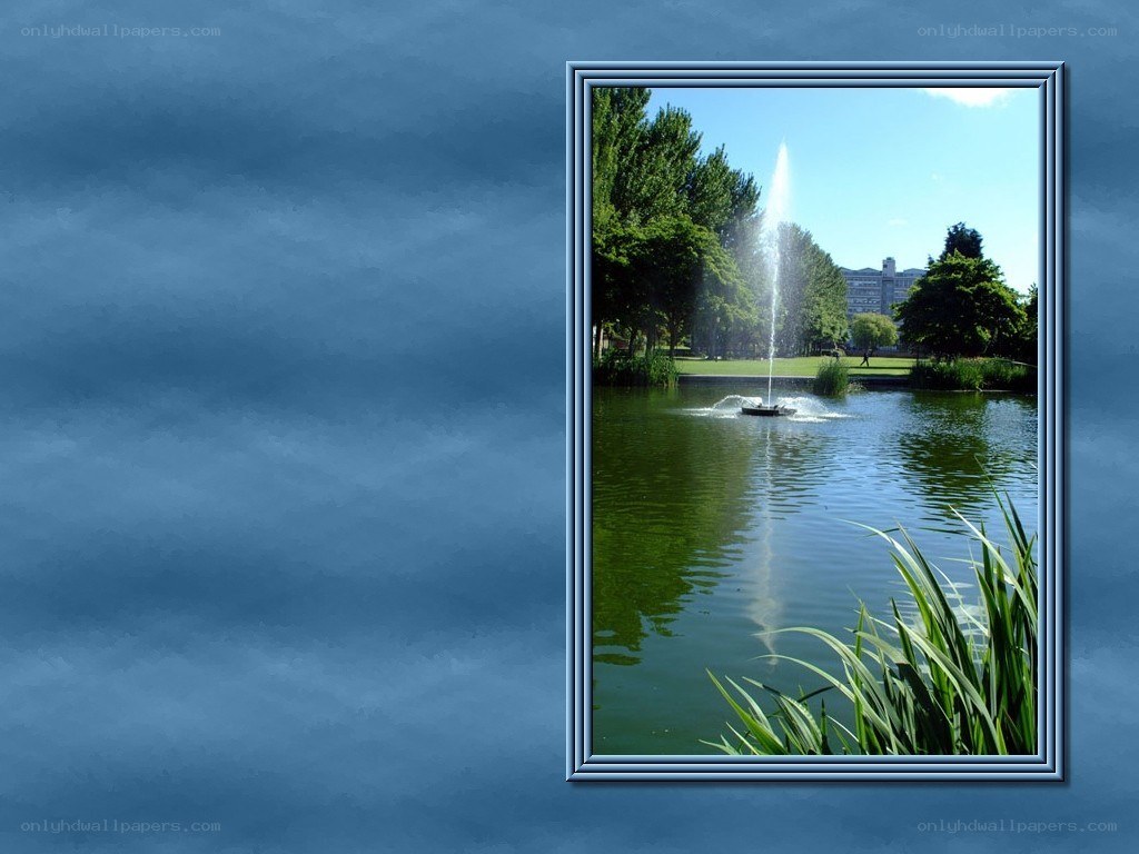 Park pond with fountain