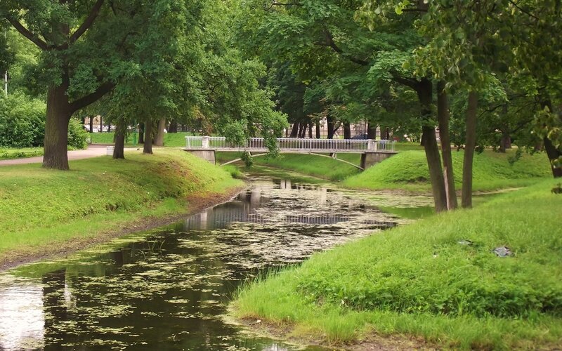 Park river with bridge