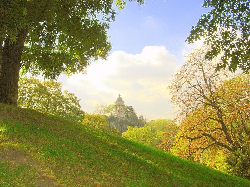 Park with a distant monument