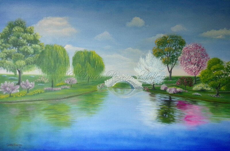 Park with Arched Bridge — Blue